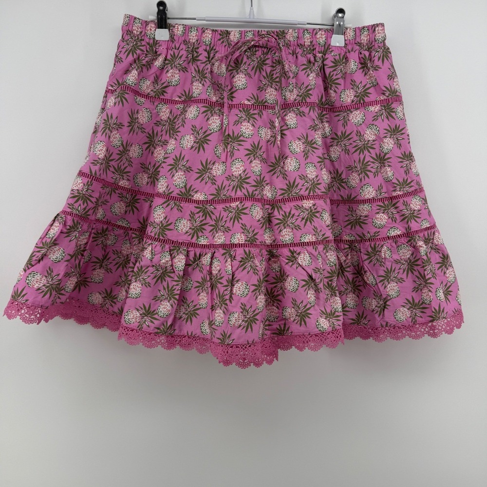 Free Assembly Womens Pink Pineapple Tiered Lace Trim Mini Skirt Size M NWT